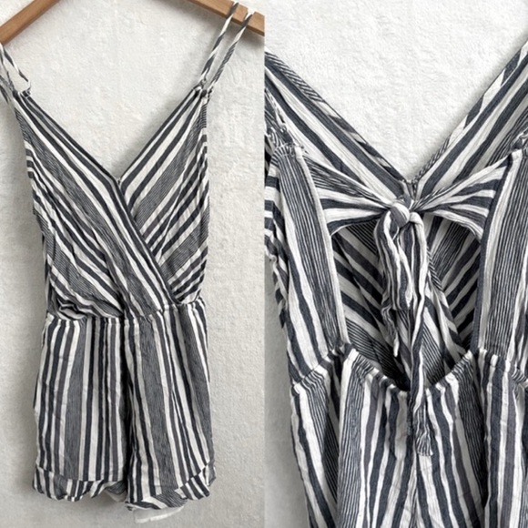 American Eagle Blue & White Striped Open Back Romper - Picture 3 of 10